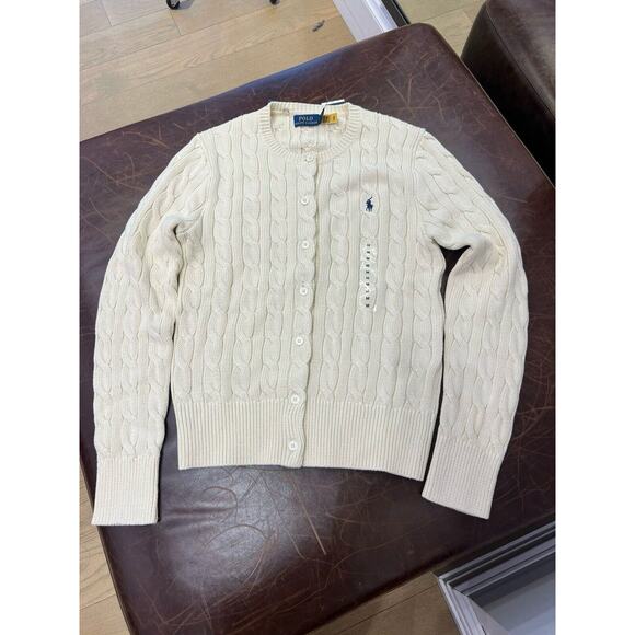 Polo Ralph Lauren Women's 100% Cotton Cable Knit Cardigan Sweater Cream XL - Picture 1 of 6